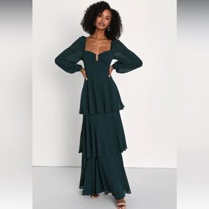 Tier to Enchant Emerald Green Long Sleeve Tiered Maxi Dress